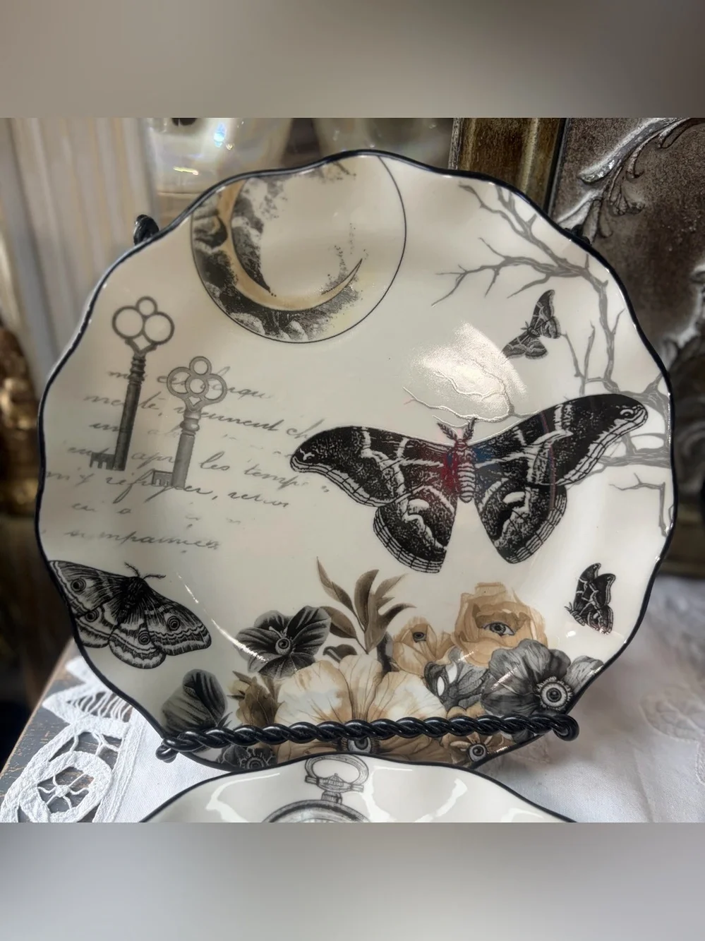 Potters studio ceramic Halloween lunch plate crow bat butterfly toad